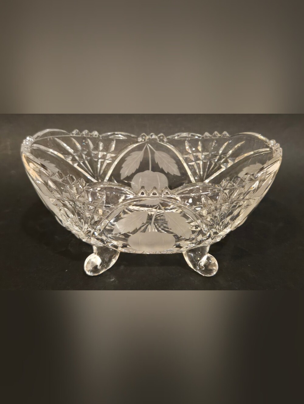Vintage ENESCO W. Germany Lead Crystal Footed Oblong Candy Dish